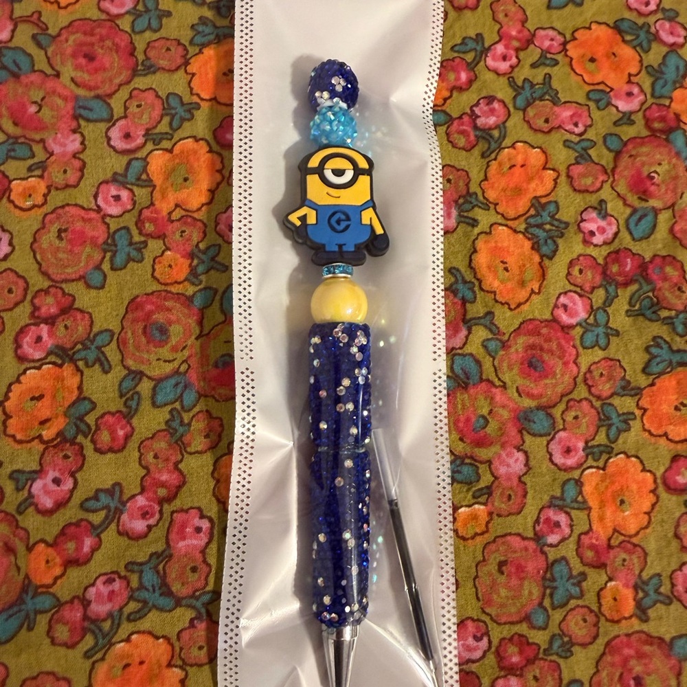 Blue Beaded Minion Pen